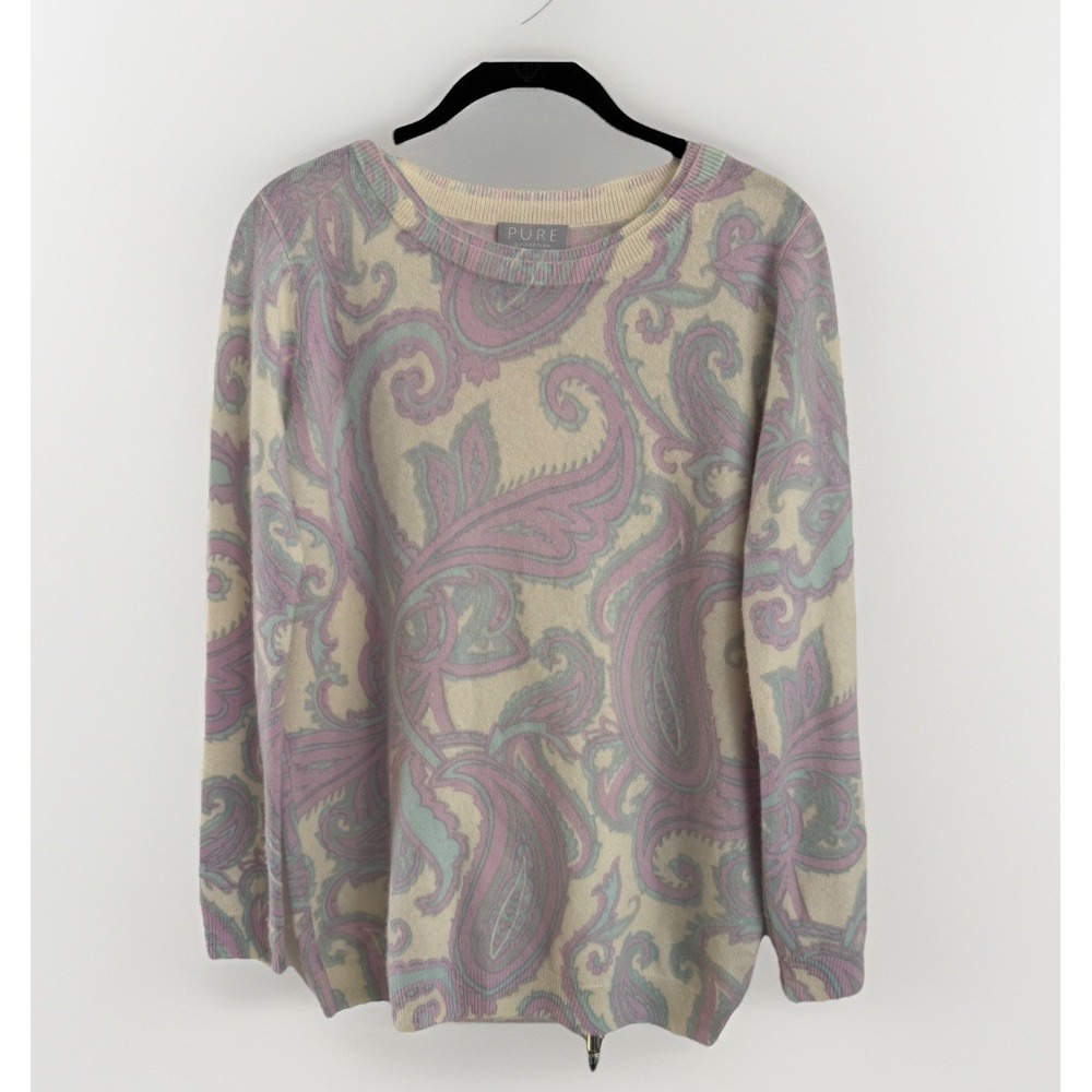 PURE Collection 100% Cashmere Pastel Paisley Print Sweater Size 2